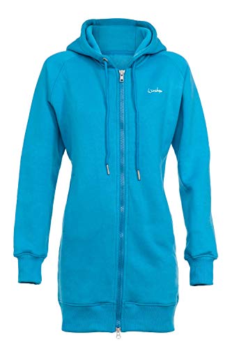 Winshape Damen Lange, kuschelige Hoodie-Jacke J006 mit 2-Wege-Zipper Kapuzenpullover, Sky-Blue, L von WINSHAPE