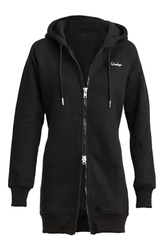 Winshape Damen Lange, kuschelige Hoodie-Jacke J006 mit 2-Wege-Zipper Kapuzenpullover, Schwarz, M von WINSHAPE