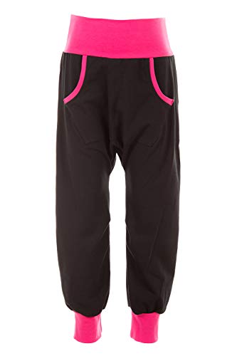 Winshape Unisex Boys&Girls Baggy-Hose mit praktischer Känguru-Tasche WKH1, Kids Collection Freizeithose, Schwarz-Pink, 110-120 von WINSHAPE