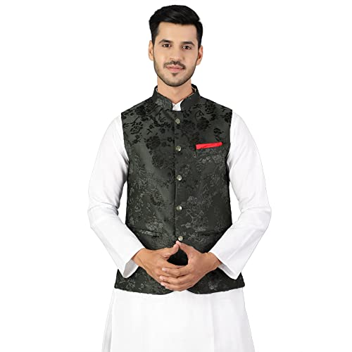 WINTAGE Herren Emroidered Velvet Green Modi Nehru Jacke, Grün, 42/L WINTAGE Herren Emroidered Velvet Green Modi Nehru Jacke, Grün, 42/L von WINTAGE