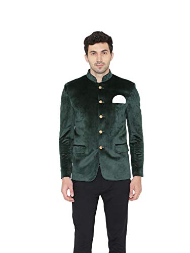 WINTAGE Männer Baumwoll Velvet Solide Stehkragen Ethnische Bandhgala Jodhpuri Blazer: Grün von WINTAGE