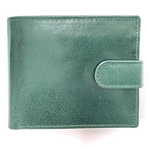 WINTTEN Bifold Wallets for Men Full Grain Brown leather with 11 Card Slots and 1 ID Windows Premium Security and Extra Cash Capacity Gift for Him, Grün , Extra Kapazität Slimfold Wallet von WINTTEN