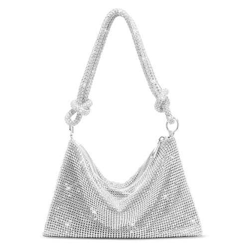 WIOLETA Tasche Mit Strasssteinen Silber Glitzer Tasche Silberne Tasche Glitzer Handtasche Glitzer Tasche Abendtasche Glitzer Tasche Damen Silberne Tasche Damen von WIOLETA