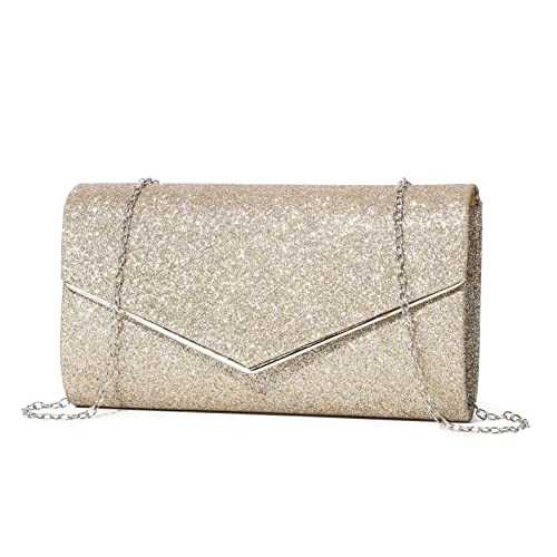 WIOLETA Umhängetasche Damen Damen Clutches Clutch Abendtasche Damen Gold Klatsch Handtasche Gold Goldene Clutch Tasche Gold Damen Abendtasche Gold Clutch Champagner von WIOLETA