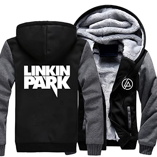 Herren Casual Hoodies Linkin Park Print Fleece Zip Jacken Tops Winter Warm Thick Hooed Pullover Sweatshirts Mäntel für Männer Jugend Cardigan Hoody,H-Aldult 2XL von WIOSEN