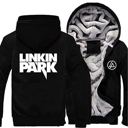 Herren Fleece Hoodies Linkin Park Winter Dicke Warmwolle Jacken Reißverschluss Mantel Outdoor Workout Sportbekleidung Jugend Streetwear Pullover Flauschiges Futter Sweatshirts,Black-Aldult XL von WIOSEN