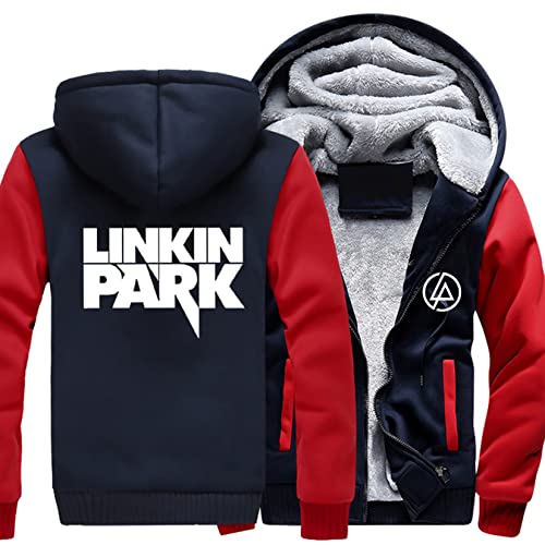 Herren Fleece Hoodies Linkin Park Winter Dicke Warmwolle Jacken Reißverschluss Mantel Outdoor Workout Sportbekleidung Jugend Streetwear Pullover Flauschiges Futter Sweatshirts,Red-Aldult 5XL von WIOSEN