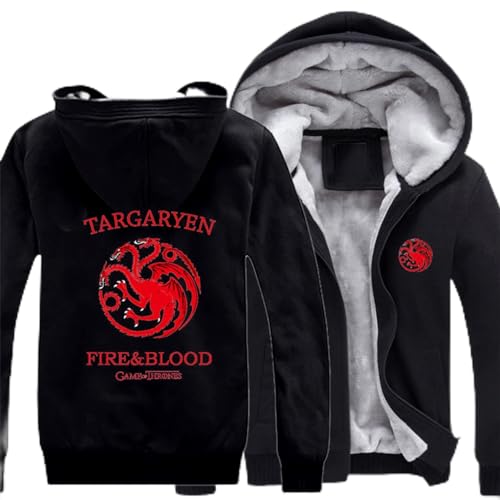 Herren Fleece Jacken Targaryen Prints Reißverschluss Hoodies Winter Warm Kapuze Mantel Dick Flauschiges Futter Pullover Oberbekleidung Langarm Winddichtes Sweatshirt,D-Aldult M von WIOSEN