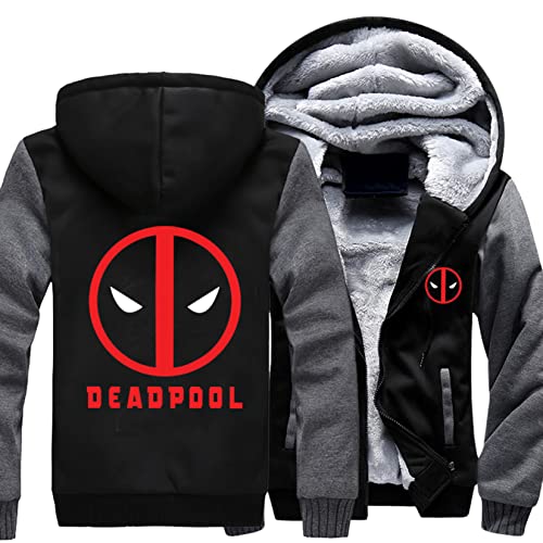 Herren Hoodies Jacke Jugend Anti Held Sweatshirt für Deadpool Print Casual Pullover Winter Warm Kapuze Langarm Hoody Mantel Cardigan Tops,Grey-Aldult M von WIOSEN