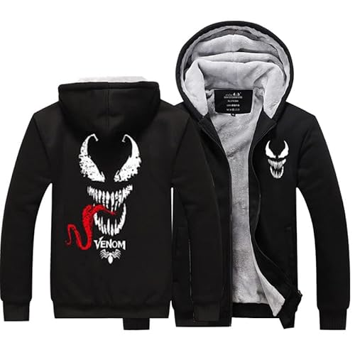 Herren Hoodies Superhelden Venom Reißverschluss Fleece Jacke Mantel Winter Warm Jumper Kapuze Top für Mann Gefüttert Langarm Pullover Oberbekleidung mit Taschen,A-Aldult XL von WIOSEN