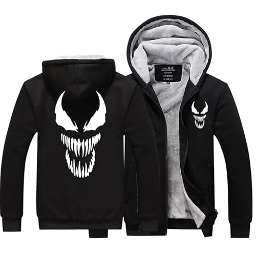 Herren Hoodies Superhelden Venom Reißverschluss Fleece Jacke Mantel Winter Warm Jumper Kapuze Top für Mann Gefüttert Langarm Pullover Oberbekleidung mit Taschen,B-Aldult S von WIOSEN