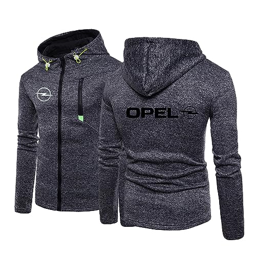 Herren-Kapuzenpullover Strickjacke Mantel für OPeL, bedrucktes Kapuzen-Sweatshirt langärmelige Jacke mit Reißverschluss Oberteile Herbst dicker Fleece Kapuzenpullover Sportbekleidung,Dark Grey-4XL von WIOSEN