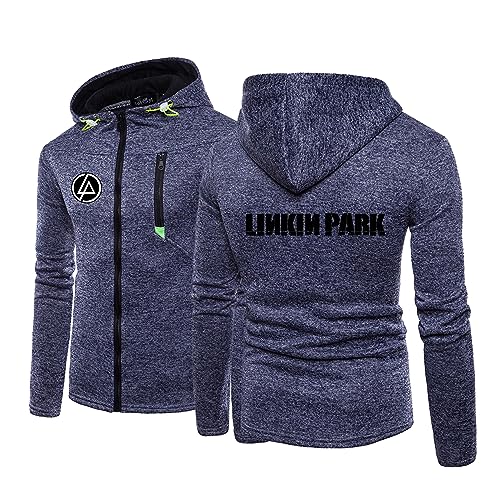 Herren-Kapuzenpullover für Linkin Park, bedruckt lässige Jacke mit Reißverschluss langärmelige Kapuzen-Sweatshirts Fleece-Strickjacke Mantel Herbst Outdoor Sportbekleidung Oberbekleidung,Cyan-3XL von WIOSEN