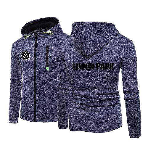 Herren-Kapuzenpullover für Linkin Park, bedruckt lässige Jacke mit Reißverschluss langärmelige Kapuzen-Sweatshirts Fleece-Strickjacke Mantel Herbst Outdoor Sportbekleidung Oberbekleidung,Cyan-XL von WIOSEN