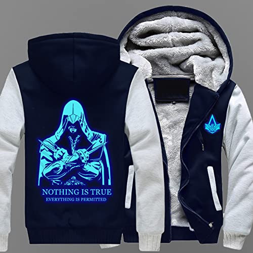 Herren Outdoor Fleece Jacken Mantel Assassin/Creed Zip Up Hoodie Winter Warm Kapuze Dickes Sweatshirt Cardigan Hoody zum Wandern Jogger Klettern,Blue-Aldult L von WIOSEN