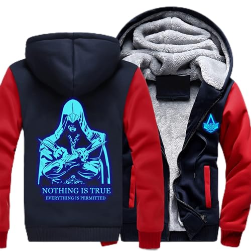 Herren Outdoor Fleece Jacken Mantel Assassin/Creed Zip Up Hoodie Winter Warm Kapuze Dickes Sweatshirt Cardigan Hoody zum Wandern Jogger Klettern,Red-Aldult 4XL von WIOSEN