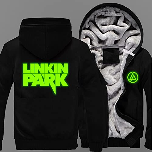 Herren Reißverschluss Hoodies Fleece Futter Sweatshirts für Linkin Park Herbst Winter Dicke Warme Kapuzenjacken Langarm Thermo Kapuzenmäntel Tops mit Taschen,Black-Aldult L von WIOSEN