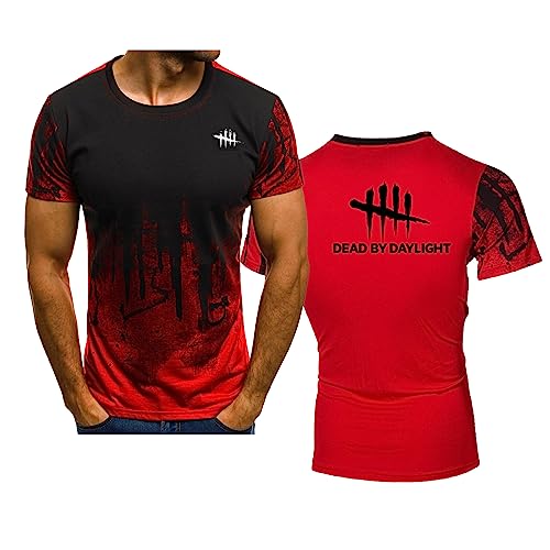 Herren-T-Shirt für Dead Daylight, Bedruckt, Farbverlauf, kurzärmelig, Teenager, lässige Oberteile, Sommer, lockere T-Shirts, Mode, Sport, Training, Sport, Halbarm-Oberteile, Red-M von WIOSEN