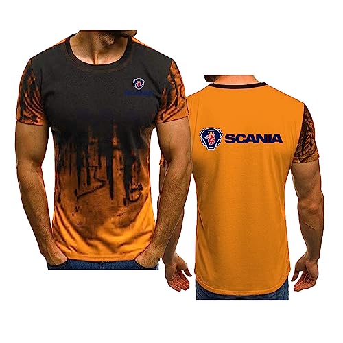 Herren-T-Shirts Sommer kurzärmelig für Scania Bedruckte T-Shirts Rundhalsausschnitt atmungsaktiv bequem Arbeitskleidung Teenager Sport halbe Ärmel modische Oberteile, Orange-4XL von WIOSEN