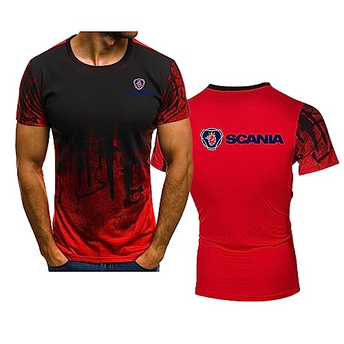 Herren-T-Shirts Sommer kurzärmelig für Scania Bedruckte T-Shirts Rundhalsausschnitt atmungsaktiv bequem Arbeitskleidung Teenager Sport halbe Ärmel modische Oberteile, Red-2XL von WIOSEN