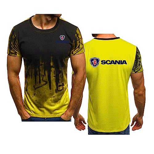 Herren-T-Shirts Sommer kurzärmelig für Scania Bedruckte T-Shirts Rundhalsausschnitt atmungsaktiv bequem Arbeitskleidung Teenager Sport halbe Ärmel modische Oberteile, Yellow-4XL von WIOSEN