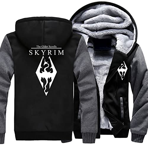 Herren Winter Fleece Hoodies Sky-Rim Game Prints Jacken Reißverschluss Mäntel Dick Warm Kapuze Sweatshirt Erwachsene Casual Workout Hoody Cardigan Sportswear,D-Aldult 2XL von WIOSEN
