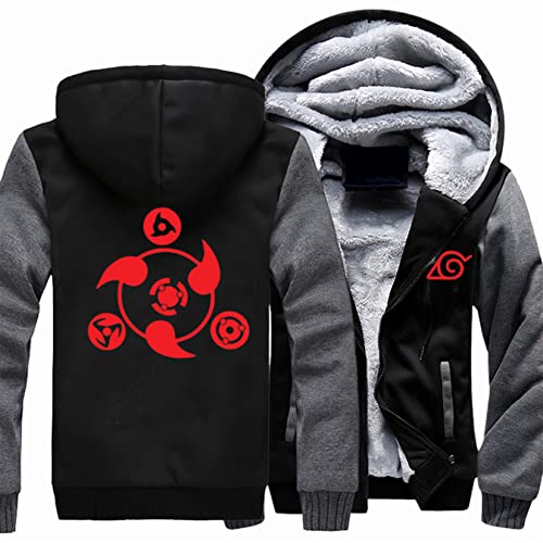 Herren Winter Hoodies Für Sharingan Anime Prints Zip Up Sweatshirt Dicke Warme Jacken Tops Mode Trendiger Pullover Langarm Winddichte Outdoor Mäntel,B-Aldult XL von WIOSEN
