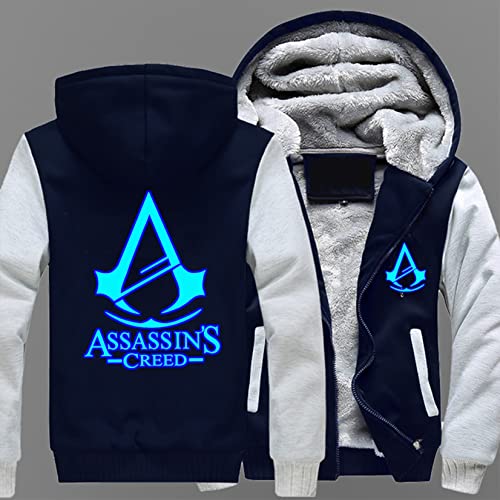 Herren Zip Up Hoodies Assassin Creed Winter Fleece Jacken Jugend Langarm Sweatshirt Leuchtend Warm Dicke Kapuze Tops Herren Thermomantel,Blue-Aldult L von WIOSEN