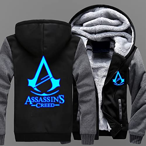 Herren Zip Up Hoodies Assassin Creed Winter Fleece Jacken Jugend Langarm Sweatshirt Leuchtend Warm Dicke Kapuze Tops Herren Thermomantel,Grey-Aldult L von WIOSEN