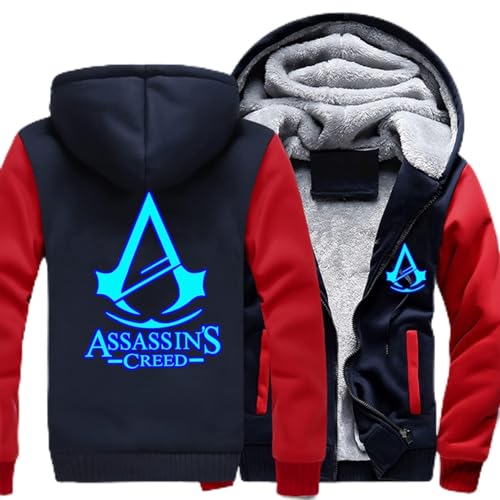 Herren Zip Up Hoodies Assassin Creed Winter Fleece Jacken Jugend Langarm Sweatshirt Leuchtend Warm Dicke Kapuze Tops Herren Thermomantel,Red-Aldult L von WIOSEN