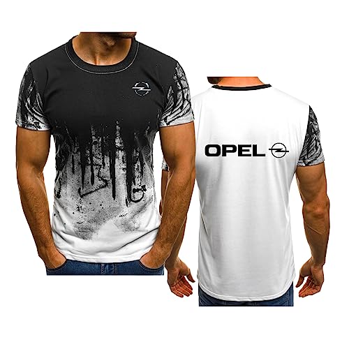 Sommer-T-Shirts für Herren für OPel Bedruckt Farbverlauf kurzärmelig Unisex Arbeitskleidung schnell trocknend leicht T-Shirts Teenager personalisierte modische Oberteile,White-XL von WIOSEN