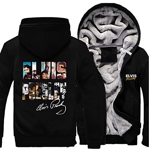 WIOSEN Herren Fleece Jacken Für Elvis Fans Outdoor Warm Zipper Hoodies Sweatshirt Winddicht Langarm Pullover Tops Gefüttert Cardigan Hoody,B-Aldult 2XL von WIOSEN