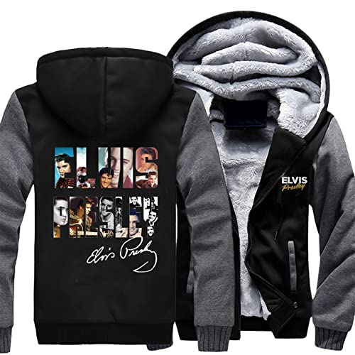 WIOSEN Herren Fleece Jacken Für Elvis Fans Outdoor Warm Zipper Hoodies Sweatshirt Winddicht Langarm Pullover Tops Gefüttert Cardigan Hoody,C-Aldult 3XL von WIOSEN