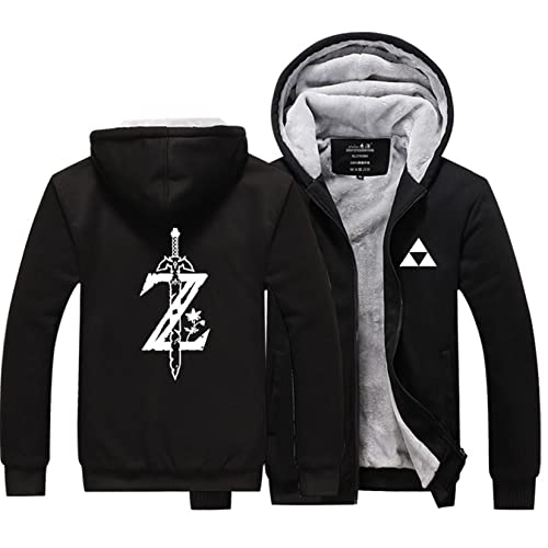 WIOSEN Herren Fleece Jacken Zelda Legend Game Zip Up Hoodies Flauschiges Futter Kapuzenmäntel Winddicht Langarm Verdicken Sweatshirt Erwachsene Casual Hoody,B-Aldult 3XL von WIOSEN