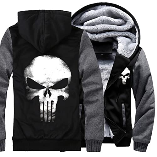 WIOSEN Herren Hoodies Punisher Zip Up Fleece Jacke Casual Kapuzenmantel Teen Erwachsene Cardigan Jumper Hoody Warm Tops Sweatshirt mit Taschen,Black-Aldult 2XL von WIOSEN