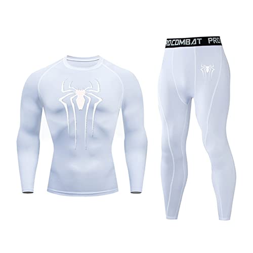 WIOSEN Herren Sportlauf Laufspinnen Spinnen Druckkompression Langarm Hemd und Hosen passt bequem weiche atmungsaktive schnelle Strumpfhosen Fitness Tracksuit,F-Adult M von WIOSEN