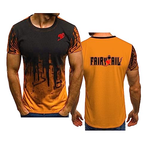 WIOSEN Herren T-Shirt Kurzarm für Fairy Tail Print Gradient Tees Crewneck Pullover Sport Bequem Halbarm Teenager Freizeit Tops Kleidung, Orange-5XL von WIOSEN