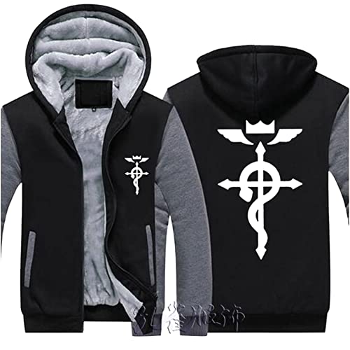 WIOSEN Herren Warm Hoodies Fullmetal Alchemist Prints Reißverschlussjacken Sweatshirt Erwachsene Wolle Langarm Pullover Tops Winddicht Dicke Sportbekleidung Mit Taschen,B-Aldult 2XL von WIOSEN