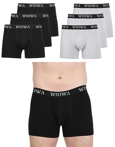 Herren Boxershorts 6er-Pack - Feuchtigkeitsableitendes Baumwollgewebe - Mit Offenem Bund - Atmungsaktiv und Weich (as3, Alpha, l, Regular, Regular, Schwarz & Grau) von WIOWA