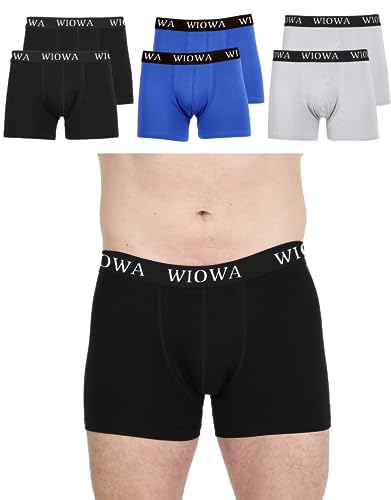 Herren Boxershorts 6er-Pack - Feuchtigkeitsableitendes Baumwollgewebe - Mit Offenem Bund - Atmungsaktiv und Weich (as3, Alpha, xx_l, Regular, Regular, Schwarz & Grau & Sax Blau) von WIOWA