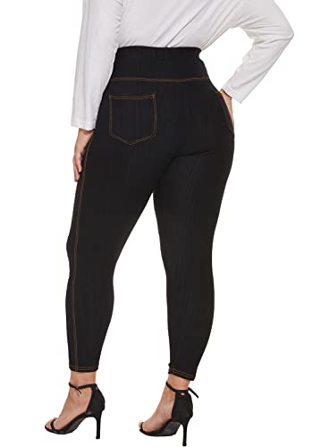 WIPLORE Jeggings im Jeans-Look für Damen, Übergröße, hohe Taille, Stretch-Denim-Leggings mit Taschen, Skinny Pull-On-Hose, 1X-4X, 01_Schwarz, 3X-Groß von WIPLORE