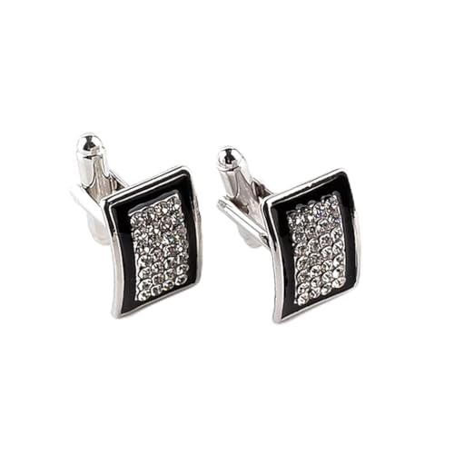 Bending Enamel Cuff Links Square Full Rhinestone Cufflinks for Women Men Red Black French Shirt Accessoires Cuflink(Black) von WIPPWER