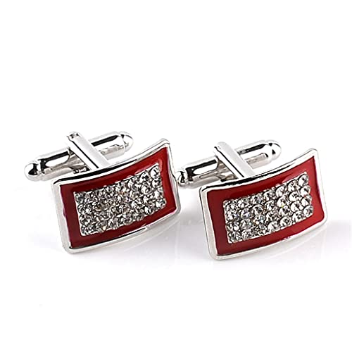 Bending Enamel Cuff Links Square Full Rhinestone Cufflinks for Women Men Red Black French Shirt Accessoires Cuflink(Red) von WIPPWER
