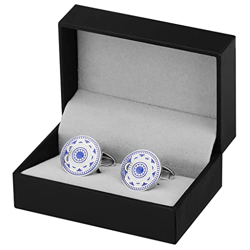 WIPPWER Blue Enamel Pattern Cufflinks High Polishing Metal Buttons for Bussiness Wedding Shirt Cuff Links von WIPPWER