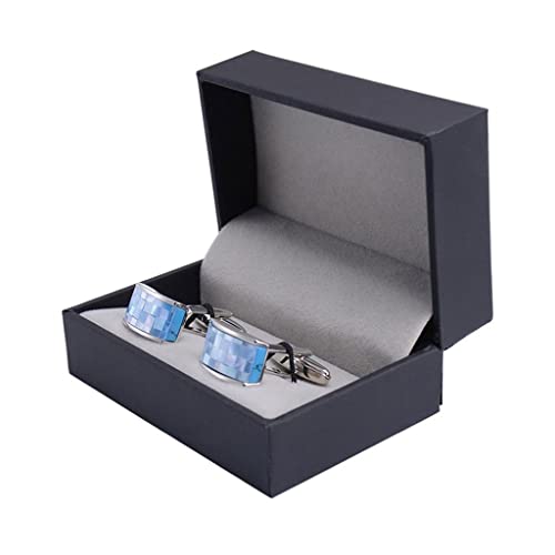 WIPPWER Grid Cufflinks for Mens Shirt Cuff Nails Blue Stone with Shell Cufflinks Wedding Party Jewelry von WIPPWER
