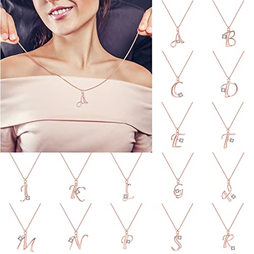 Initialen-Diamant-Halskette for Mädchen, mit Roségold gefüllte Halskette mit kubischem Zirkonia-Anhänger, Abschlussgeschenke, personalisierte Buchstaben-Initialen-Halsketten, Jubiläumsschmuck, Geschen von WIPPWER