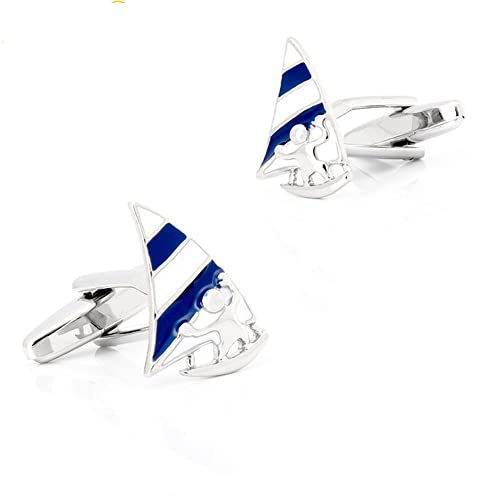 WIPPWER Jewelry Cufflinks Blue Skateboard Surf Sailboat Painted Cufflinks Men's French Shirt Cuff Button Metal Cuff Nails von WIPPWER