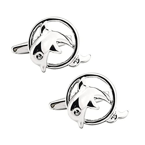 WIPPWER Jewelry Cufflinks Fun Dolphin Shaped Glossy Metal Cufflinks Men's French Shirt Cuff Buttons von WIPPWER