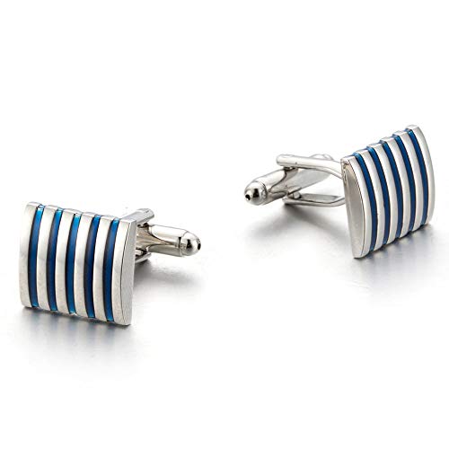 WIPPWER Jewelry Cufflinks Men's Cufflinks Shirt Cufflinks Business Cufflinks Blue Striped Cufflinks Cufflinks for All Kinds of Shirts von WIPPWER