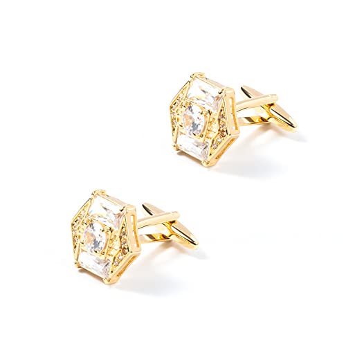 WIPPWER Jewelry Cufflinks Men's Shirt Cufflinks High End Gold Hexagonal Diamond Inlaid Crystal Cufflinks French Cufflinks von WIPPWER